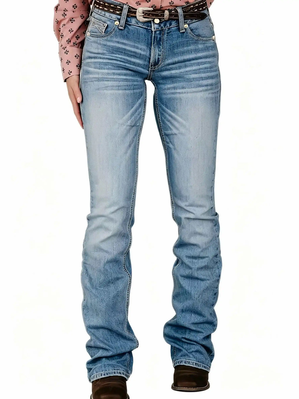 Light Blue High Elastic Bootcut Jeans Pants with Embroidered Back Pockets Slim Micro Flared Denim Trousers