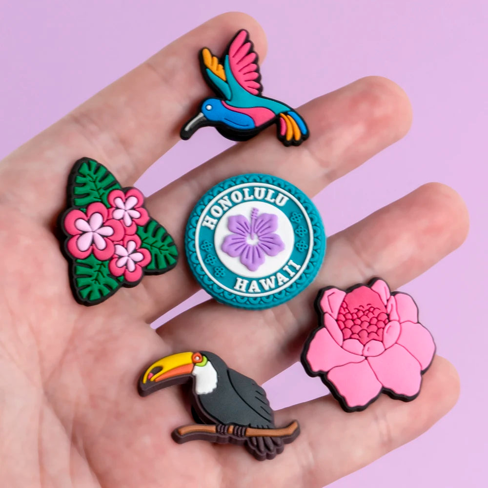 1/30PCS Shoe Charms New Hawaiian Style Flower Surf Board Shoe Accessories Pins for Clog Kawaii Women Men Cute Shoe Decoration