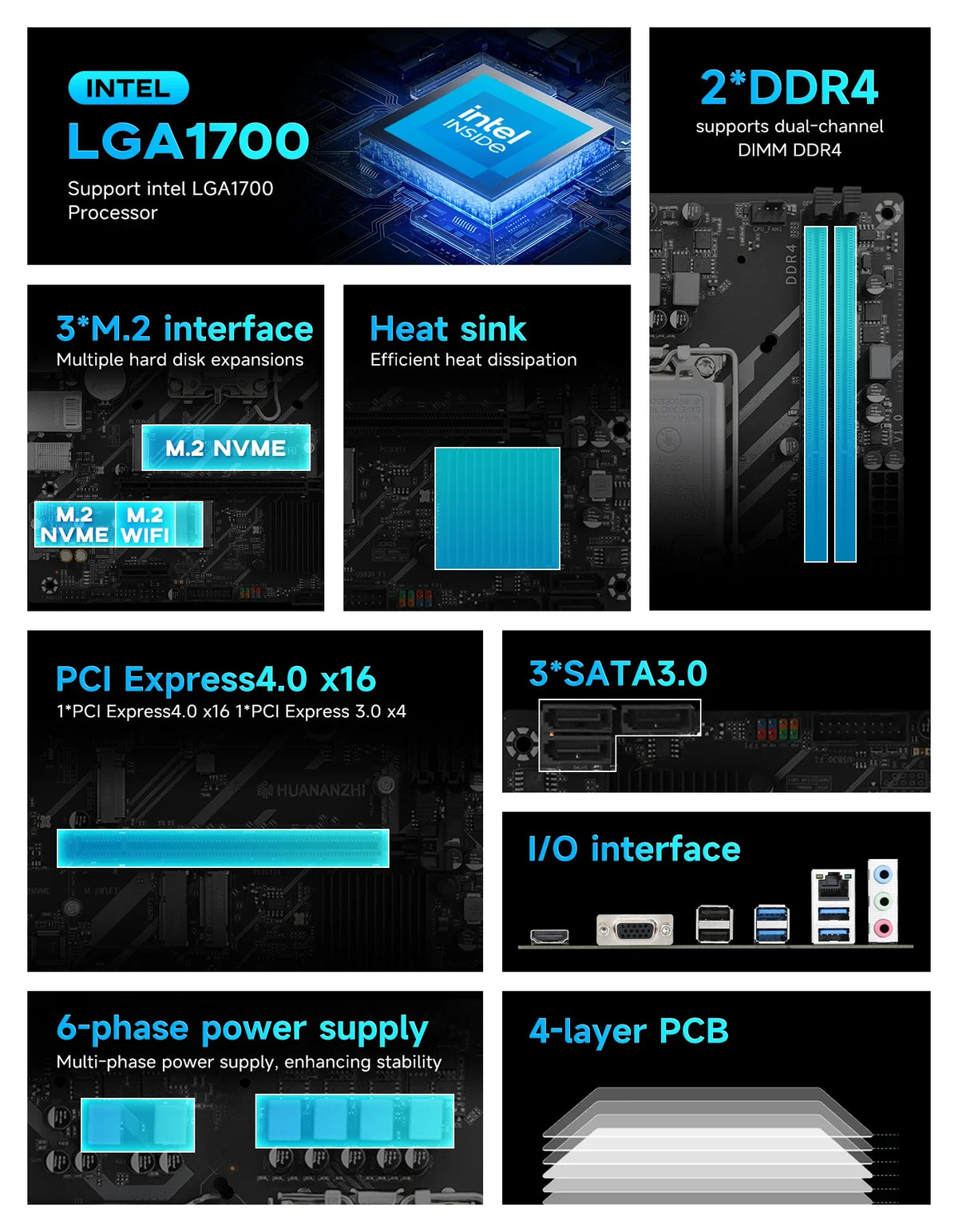 HUANANZHI B760M-K Motherboard Set Intel Core I5 12400F 13400F 14400 CPU DDR4 16GB 32GB RAM DIY Gaming PC Kit Combo