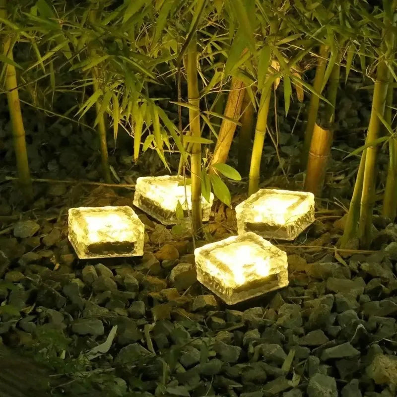 1PC Solar Ice Cube Glass Brick Lights LED Waterproof Outdoor Solar Powered Pathway Garden Yard Landscape Decoration Lamps