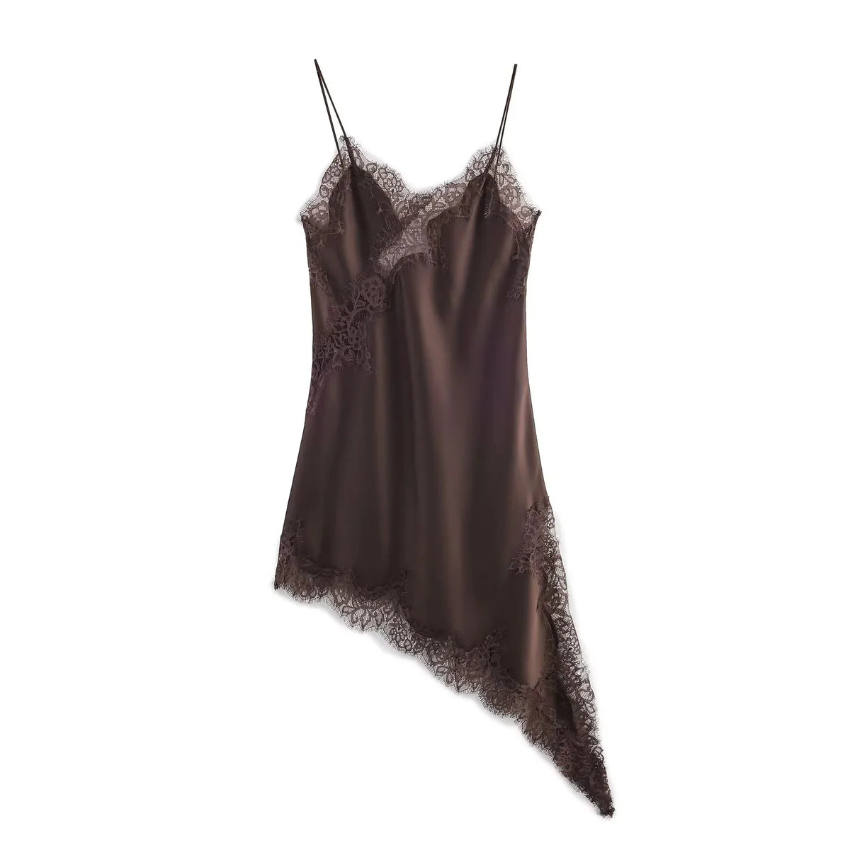 KONDALA 2026 Spring Summer Lace Patch Work Women Dresses Fashion Brown Wedding Guest Dress For Women Elegant Chic Ladies Dresses