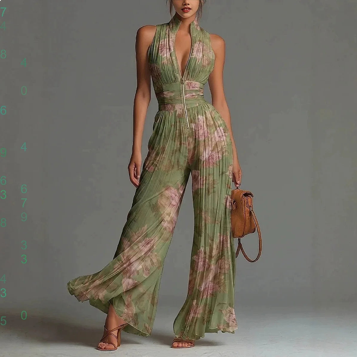 Sexy Sleeveless Jumpsuit Printed Mesh Split Irregular Hem Bodysuit Overall Pants Jumpsuits Spring Summer