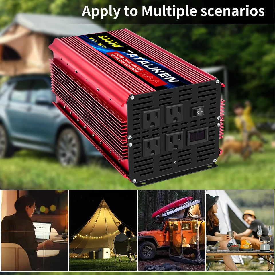 Power Inverter 10000W DC 12V to AC 110V 60HZ Pure Sine Wave Inverter with LCD Display Remote Control 4AC Outlets