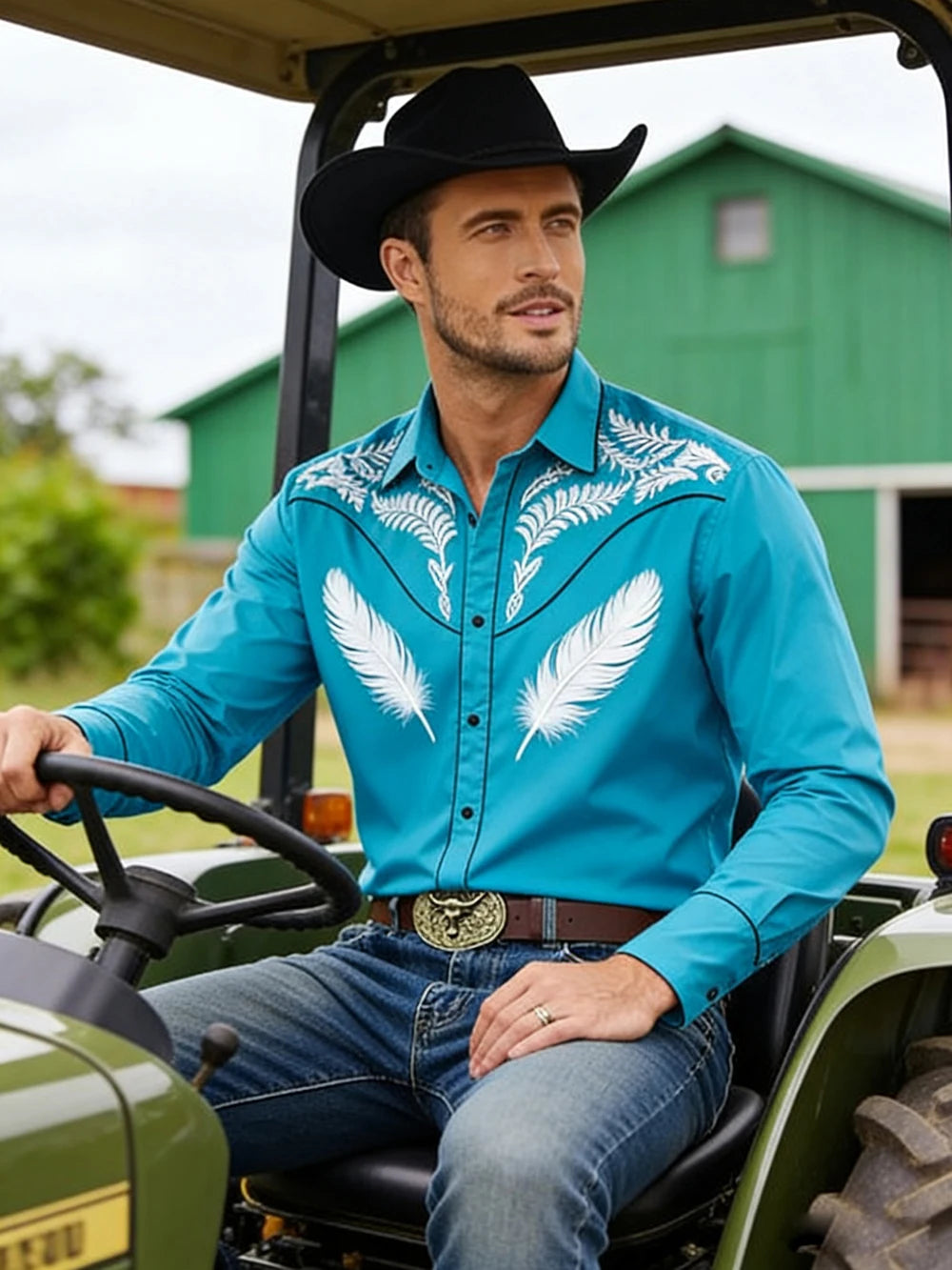 2026 New Men's Western Farm Cactus 3D Print Black Shirt Long Sleeve Collar Button Business Casual Hawaiian Shirt Men For you