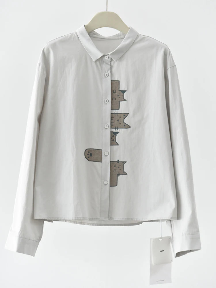 [EAM] Women White Pattern Patch Spliced Big Size Blouse New Lapel Long Sleeve Shirt Fashion Tide Spring Autumn 2026 1DJ6229