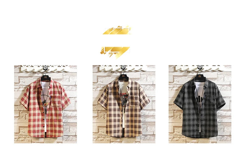New Men's Shirts Casual Loose Designer Plaid Short Sleeve Shirts Mens Clothing Trend Social Mens Office Shirt Daily Work 5XL