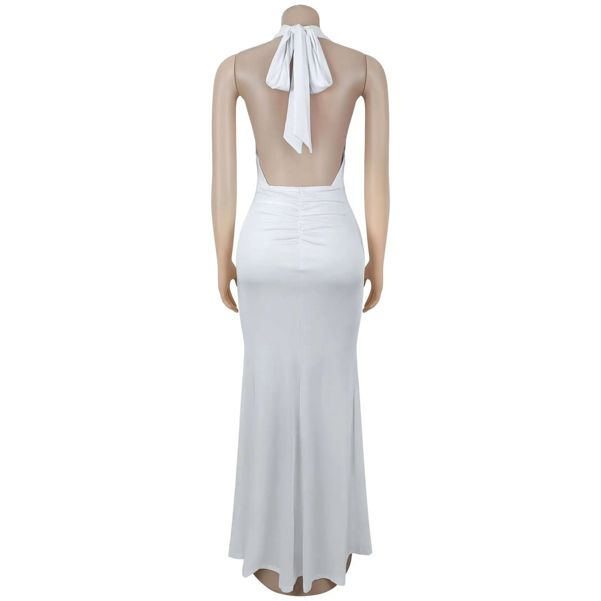 EINY Sexy Women White Halter Maxi Dress Elegant Backless Ruched Bodycon Long Gown Party Club Night Birthday Mermaid Dresses Y2K