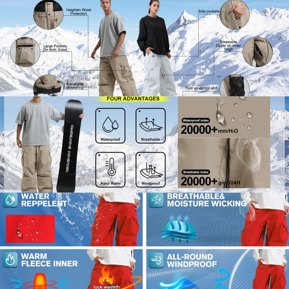 GSOU SNOW 2025 Loose Skiing Pants Snowboard Sport Trousers Outdoor Waterproof Windproof Ski Wear Winter Warm Female Ski Britches
