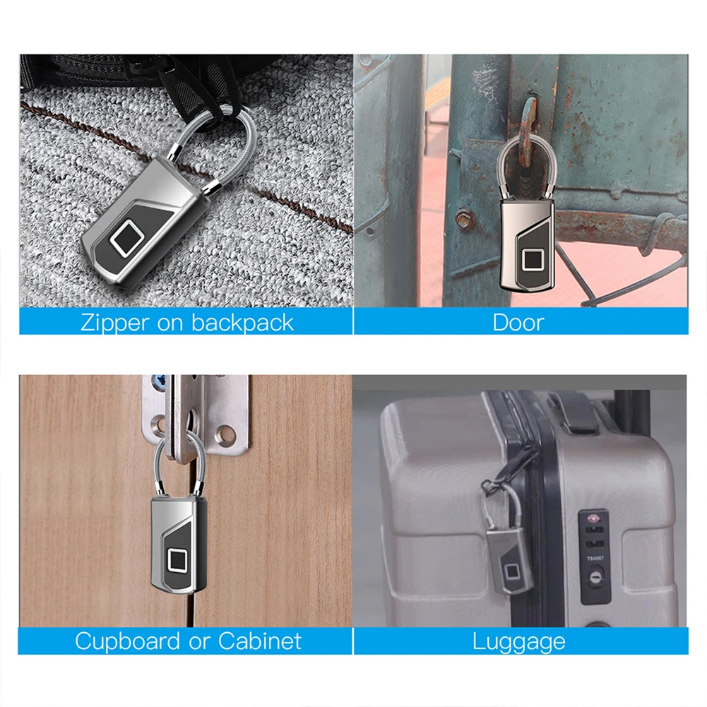 Intelligent Fingerprint Lock Portable Keyless Fingerprint Padlock Waterproof USB Rechargeable for Door Suitcase Backpack Locks