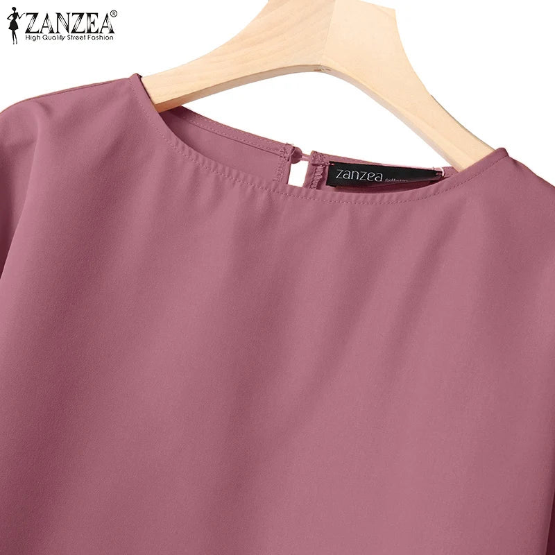 ZANZEA Women Causal 2PCS Pant Sets Loose 3/4 Sleeve Tops Wide Leg Pants 2-Pieces Outfits Solid Color Fashion Commute Tracksuits