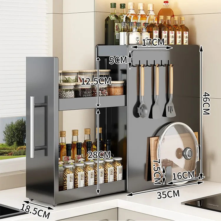 Kitchen Pull-out Spice Rack Countertop Multifunctional Seasoning Storage Rack Dustproof Ultra-Narrow Box Cabinet