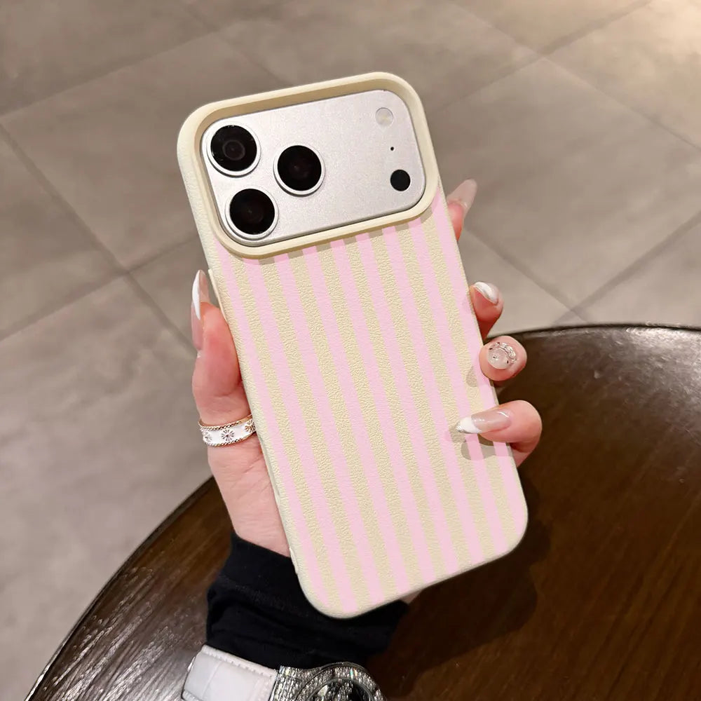 Pink Stripes Pattern Phone Case For iPhone 17 16 15 14 13 12 11 Pro Max Plus 17 Air 16E 17E Lychee Texture Soft Shockproof Cover