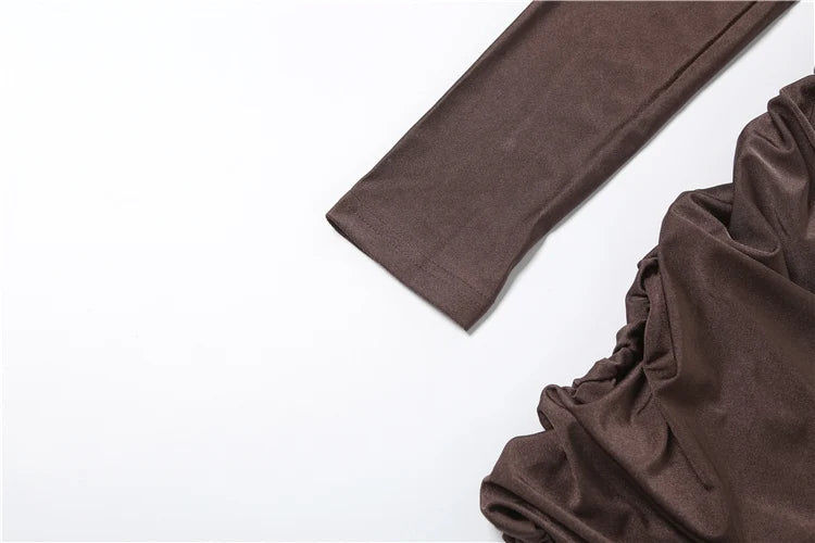 Sisterlinda Elegant Shoulder Padded Dress Women Turtleneck Ruched Sexy Classic Office Commute Simple Peach Hip Slim Mini Bodycon