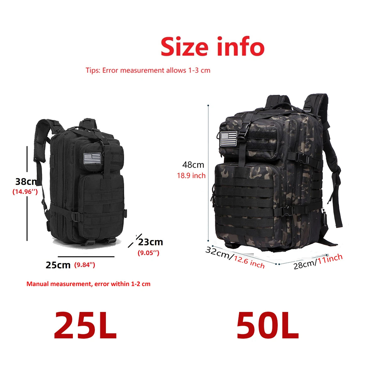 Durable Nylon 50L Waterproof Tactical Outdoor Backpack for Hiking Trekking Fishing Hunting Camping Travel