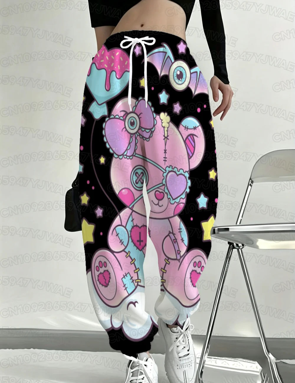 Spring and Autumn Women's Men's Gothic Hip Hop Yami Kawaii Y2K Skull Print Street Style Casual  Long Jogger Pants