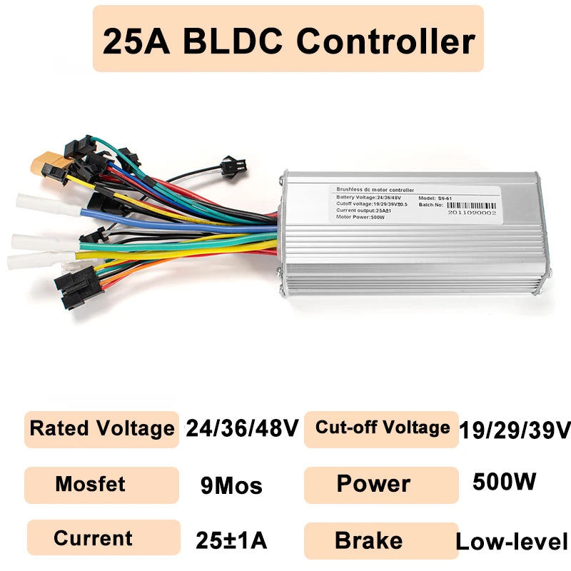 500W 25A Electric Bike Brushless Controller with LCD Display 24V 36V 48V Scooter Motor Controller Ebike Accessories