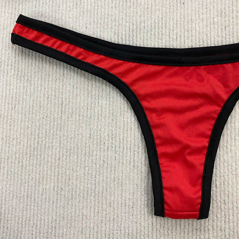 Retro Shoulder Strap Adjustable Backless Simple Summer Split Bikini Y2K Aesthetic Sexy Spice Girl Beach Contrast Color Swimsuit