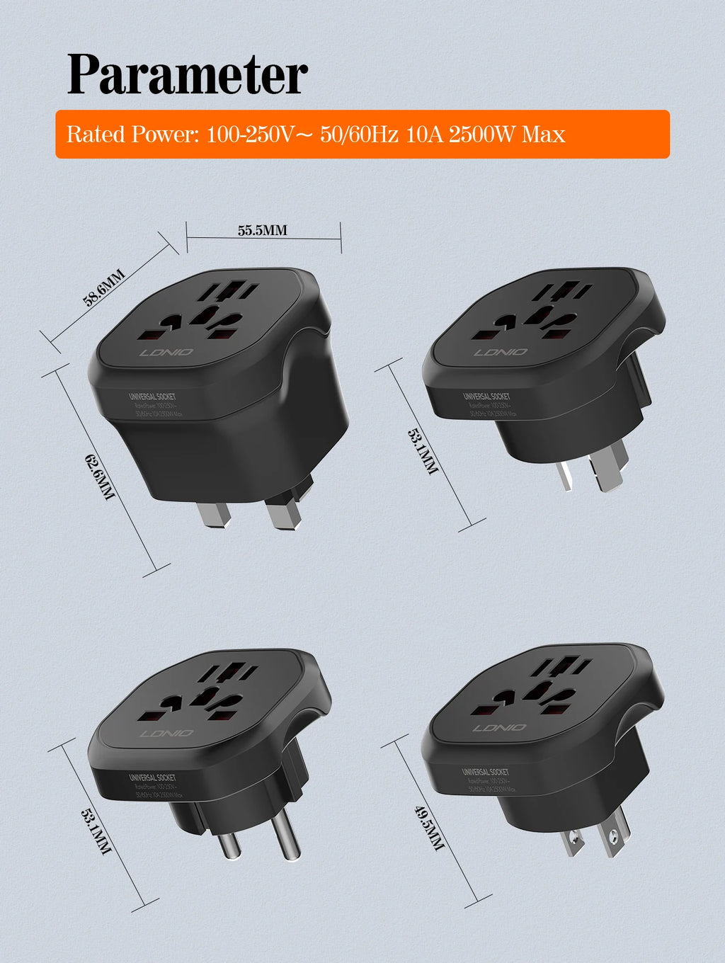 LDNIO UK EU US AU All In One Worldwide Power Socket Travel Converter Universal Travel Adapter 2500W Multi Plug Australian CN KR