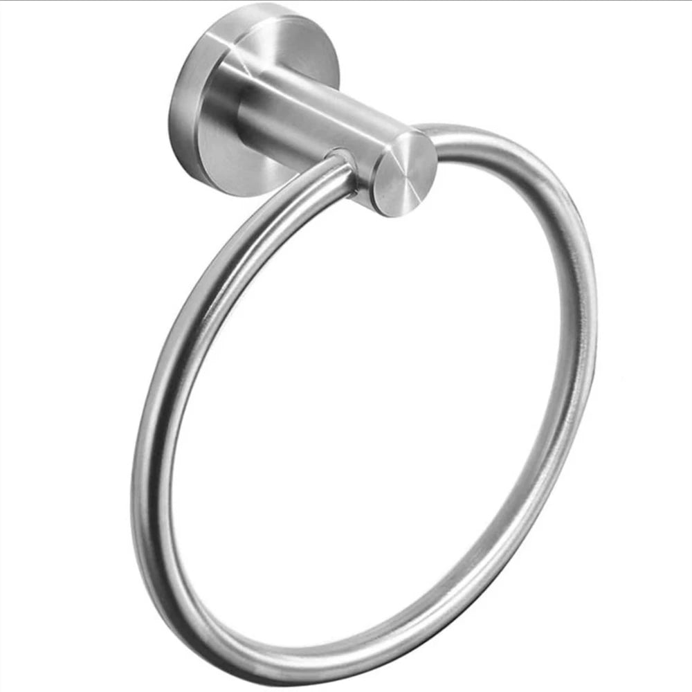 Black/Brushed Gold Stainless Steel Towel Ring Wall Hanging Round Towel Holder with Drill Hole Bathroom Storage Rack Accessory