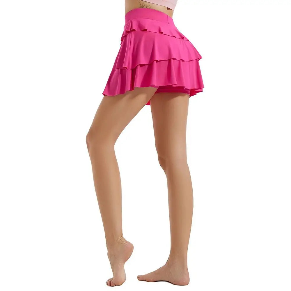 2 Pockets Women's Pleated Tennis Skirts Ruffle with Shorts Golf Athletic Skirt Quick Drying Tummy Control Sports Dance Skirt