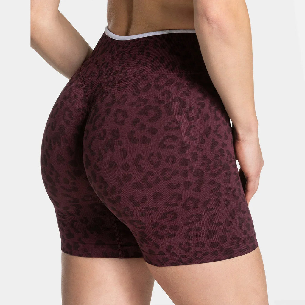 Custom LOGO women's hot-selling in high waist belly leopard print  colors seamless yoga hip lift tight running sports shorts