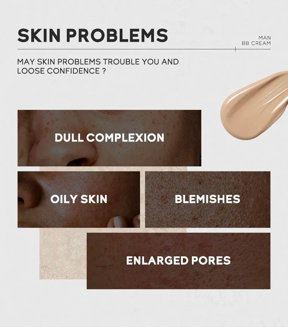 Men’s BB Cream – Full Coverage, Waterproof,Long-Lasting, Natural Matte Finish,Certified, Skin-Friendly, Quick Base for All Looks