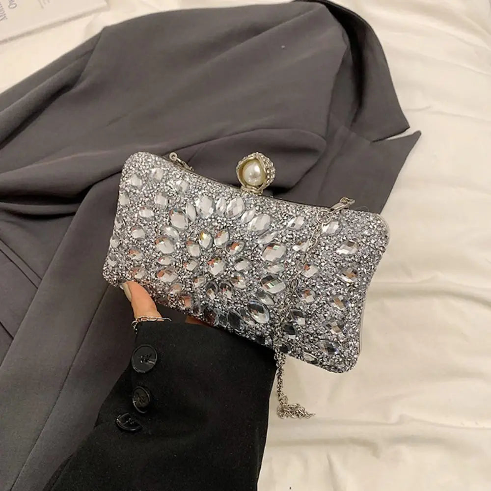 Portable Shiny Evening Banquet Bag Sequin Bling Crystal Colorful Rhinestone Shoulder Bag Handbag Purse Chain Crossbody Bag Women