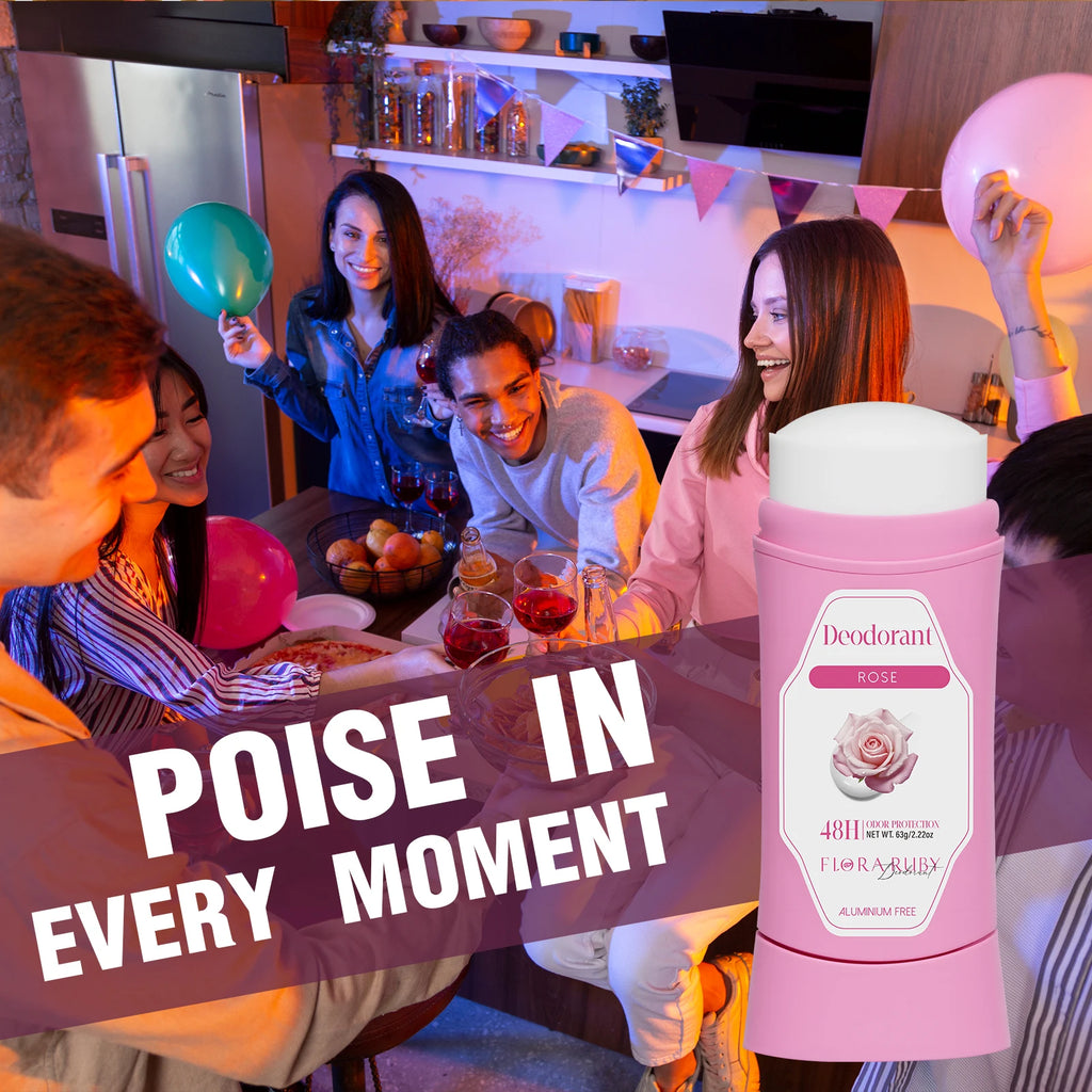 Women's Refreshing & Durable Solid Perfume, White Flowers and Rose Aroma,for All Day Underarm Sweat and Odor Protection 2.22OZ