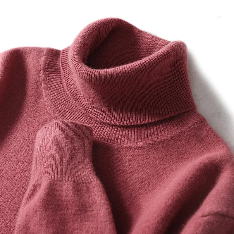 Men Turtleneck Cashmere Pullover 100% Pure Wool Knitwear Sweater Basic Solid Smart Casual Jumper Male Tops Autumn Winter