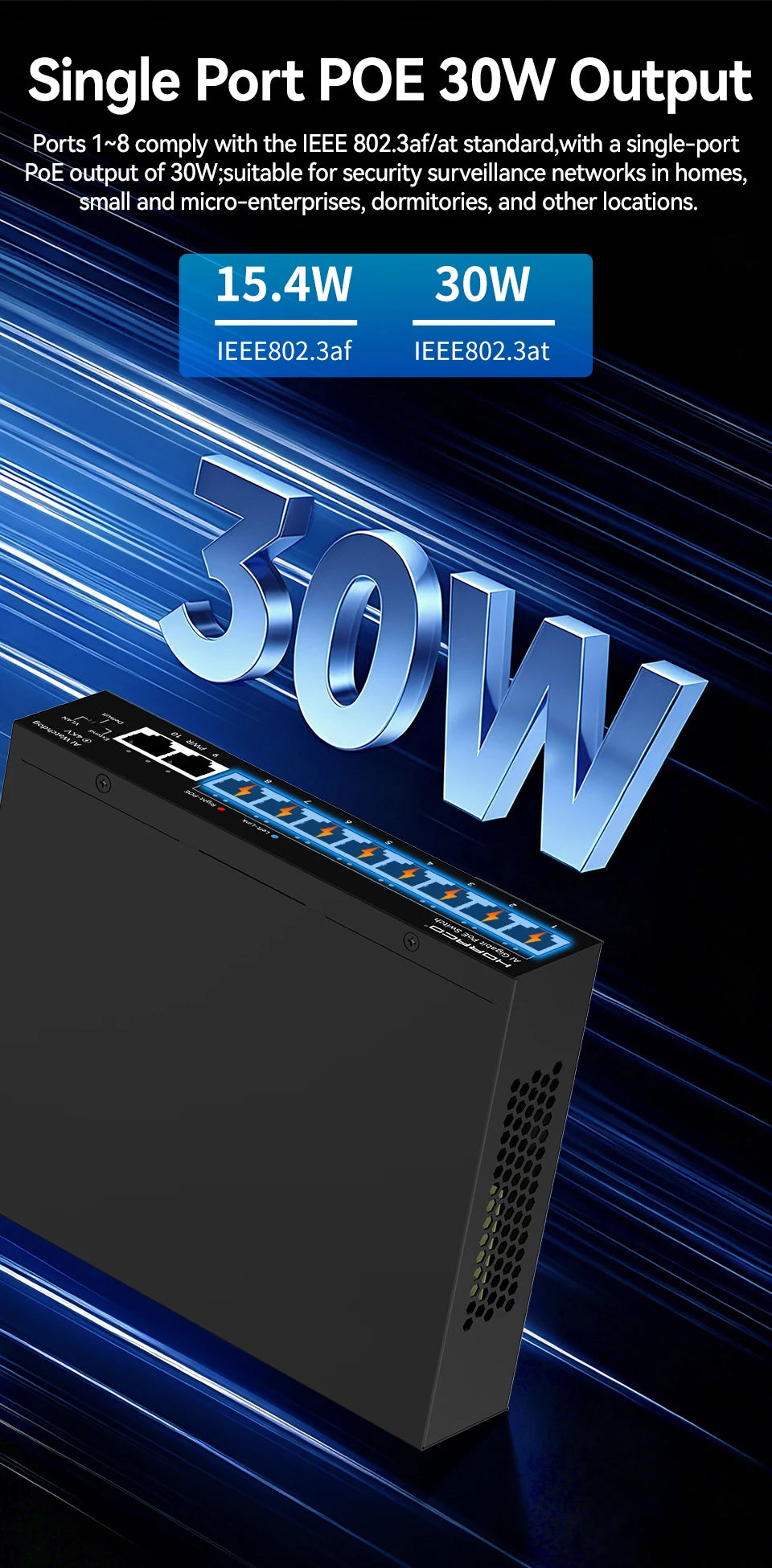 HORACO 8 Port Gigabit POE Switch 1000Mbps Active POE Network Switch for IP Camera,NVR,Surveillance,CCTV,POE Camera