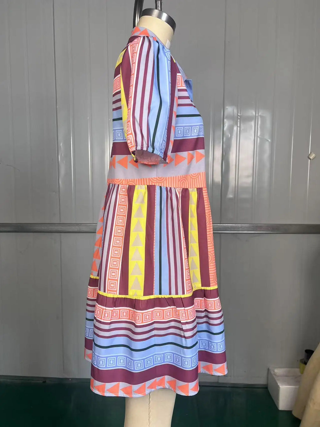 Fashionable Print Ethnic Style Women's Dress Stand Collar 3/4 Sleeve Loose Fit Midi Dress Polyester Cotton Blend Sleeve