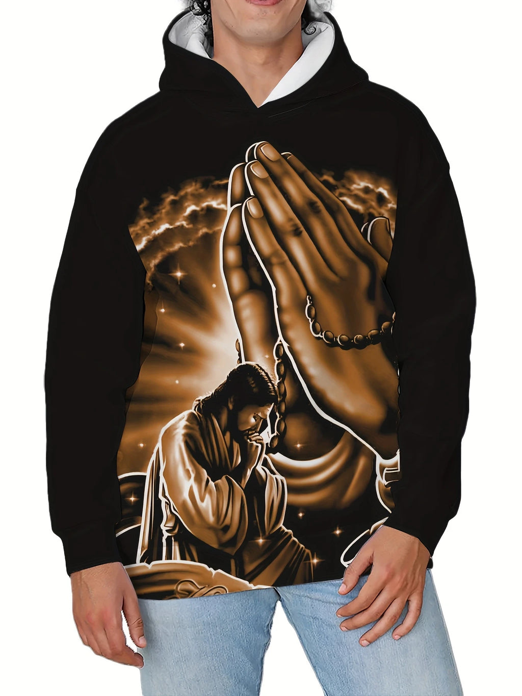 Man Hoodie Jesus Print Sweatshirts Long Sleeve Fall Spring Hoodies Casual Pullover Outdoor Oversized Tops Childs Men's Clothing