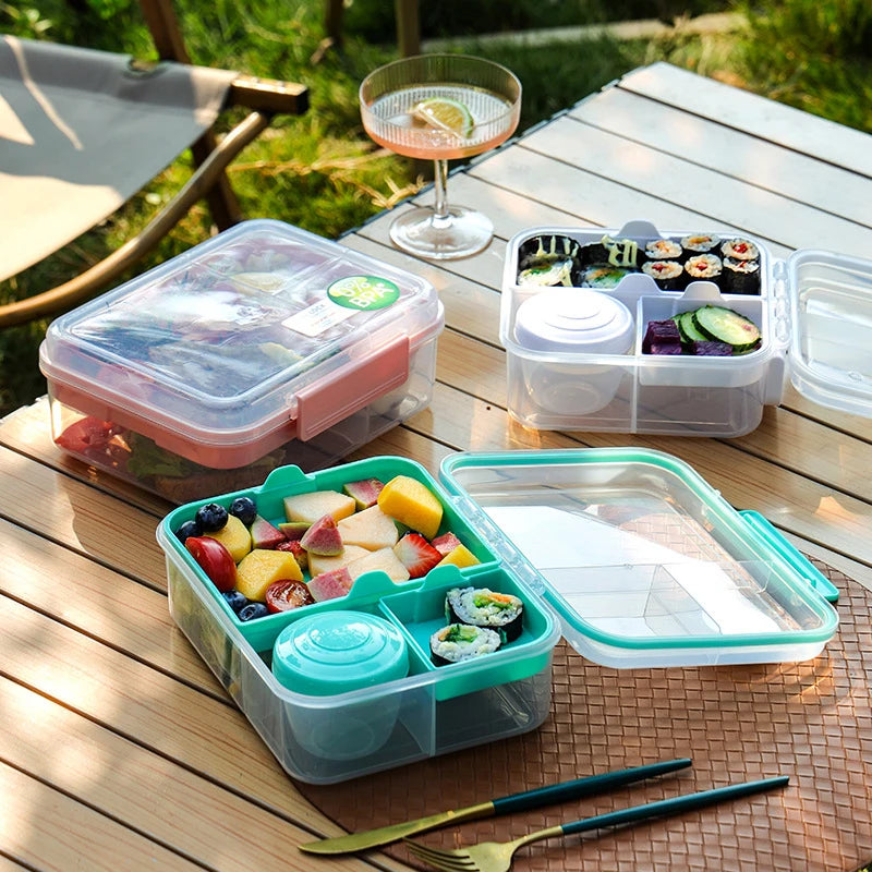 Lunch Box Portable Microwave Lunch Containers Sealed Salad Box Picnic Food Storage For Adult/Kid/Toddler 4 Compartment Container