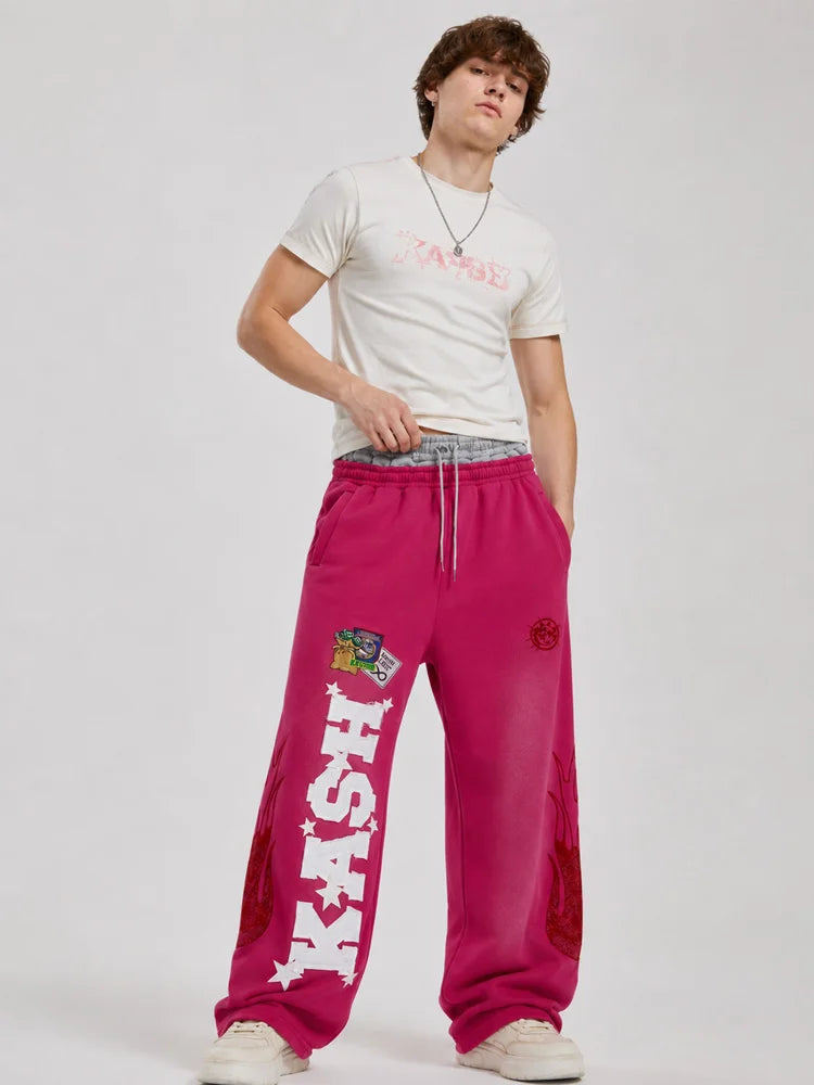Autumn and Winter Fashion High Street Ins Fashion Men's and Women's Loose Straight Embroidered Printed Casual Pants