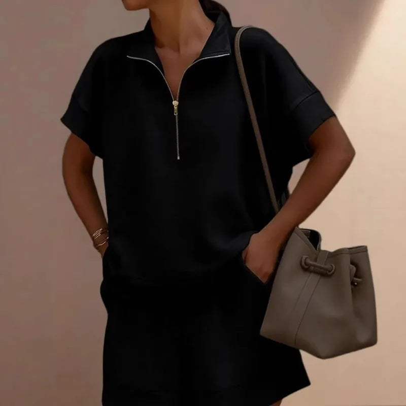 2026 Summer New Long-sleeved Shorts Sweater Set Solid Color Fashion Casual Short 2-piece Set