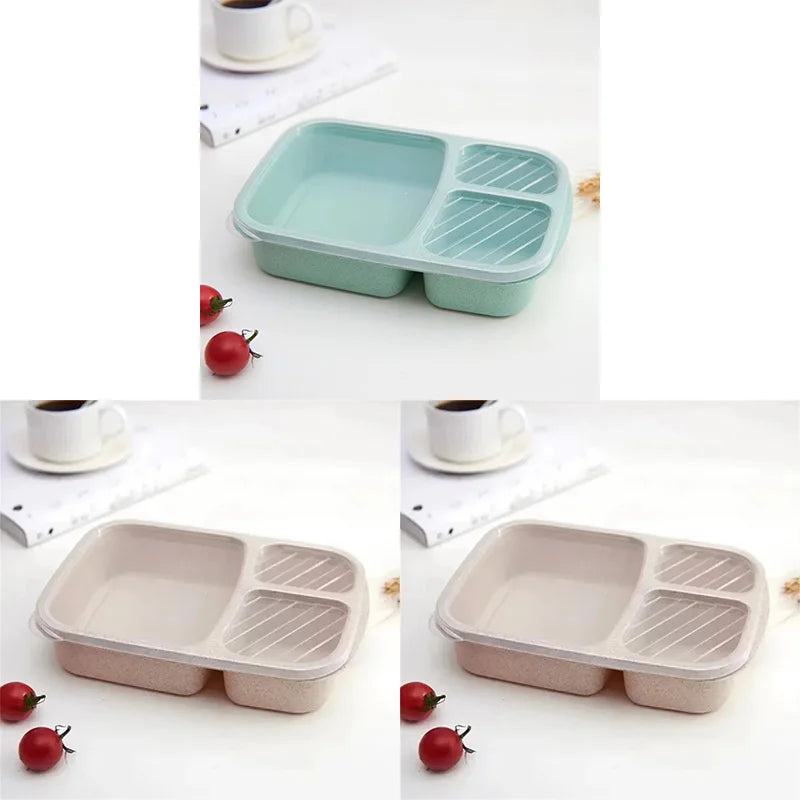 1-3pc Straw Lunch Box Portable Bento Box With Compartment Picnic Bento Box Fruit Container Microwave Oven Dinnerware for Student