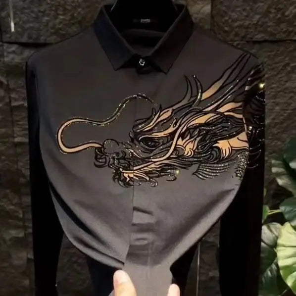 2025 Spring, Autumn and Winter New Men's High-end Printed Shirt Light Luxury Fashion Casual Trendy