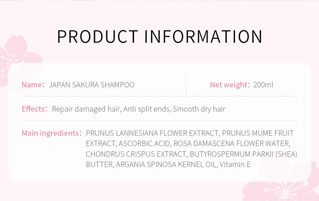 LAIKOU Japan Sakura Shampoo 100ml Travel Size Repair Split Ends Smooth Dry Damaged Hair Cherry Blossom Fragrance Hair Wash