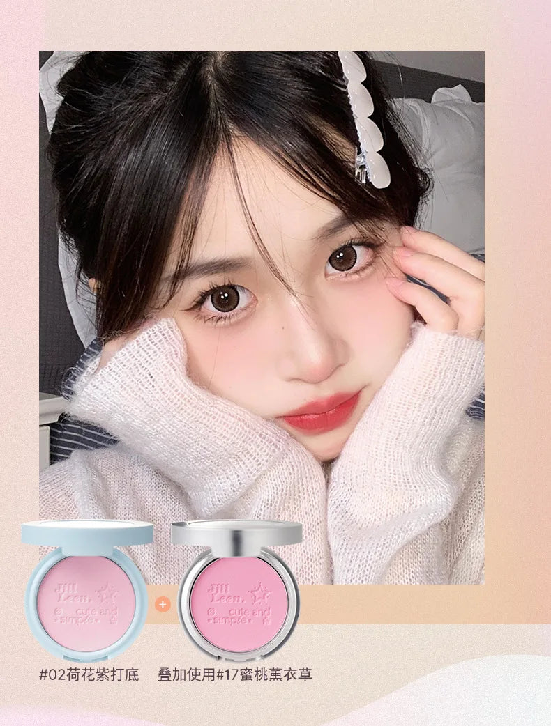 JILL LEEN Monochrome Colorful Soft Mist Blush Disc Highlight Grooming Peach Gills Purple Matte Brightening Expansion Color