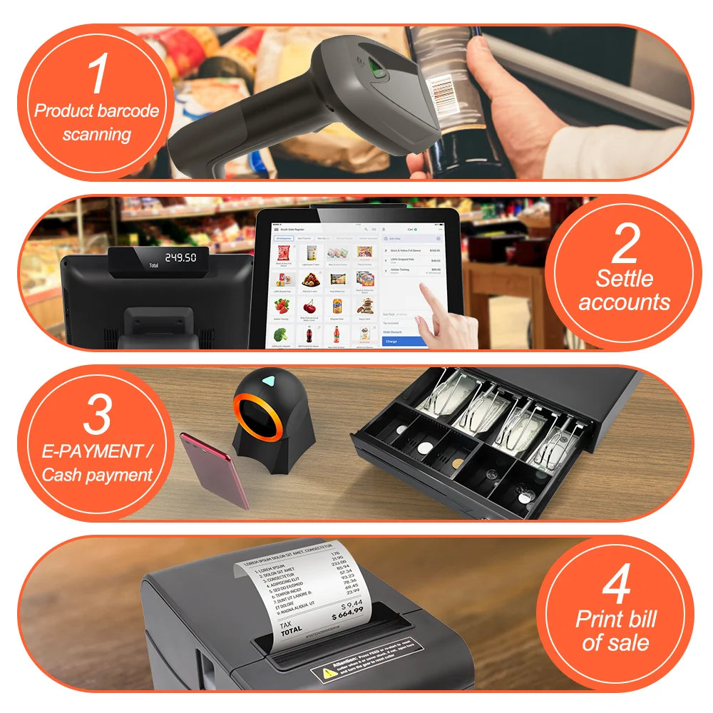 Desktop POS Computer Cash Register Touch Screen All in One POS System Terminal Machine with Scanner / Printer / Drawer