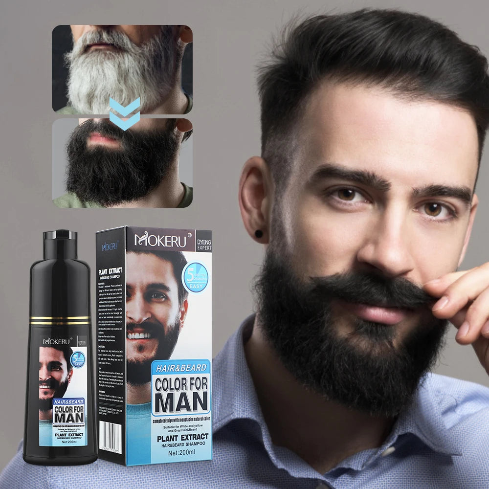 Natural Black Beard Dye Shampoo Permanent Long Lasting Beard Coloring For Men Removal White Grey Hair Color Cover Beard Care