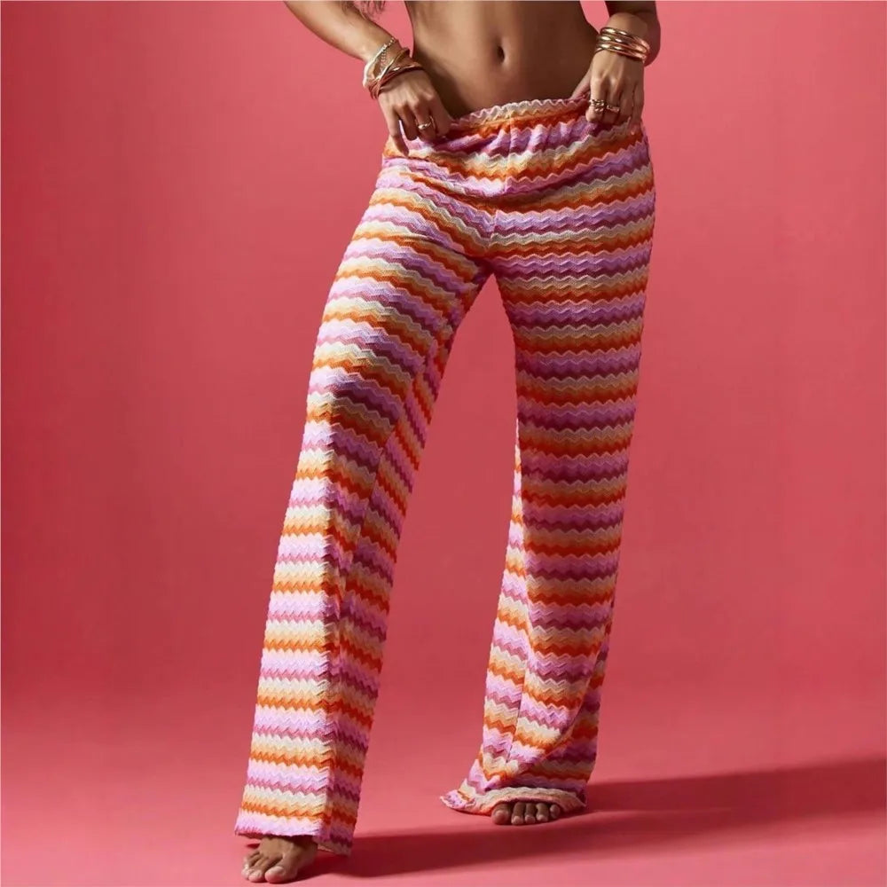 Casual Women Pants Loose Wide Legs Trouser Women's Clothing Home Clothes Homewear Striped Contrast Comfortable All-match Trendy