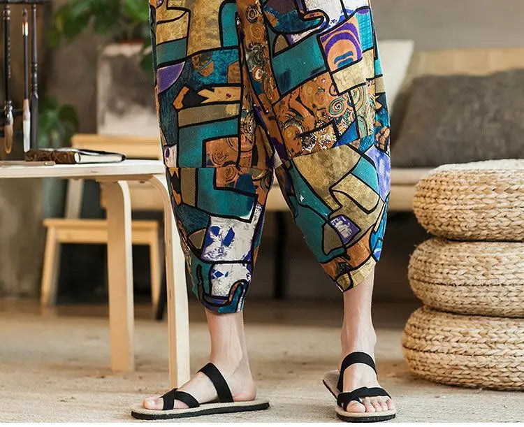 Men's Casual Cotton Linen Seven-Foot Pants Summer plus Size Lantern Loose Fit Shorts Harlan Style Comfortable Breathable Leis...
