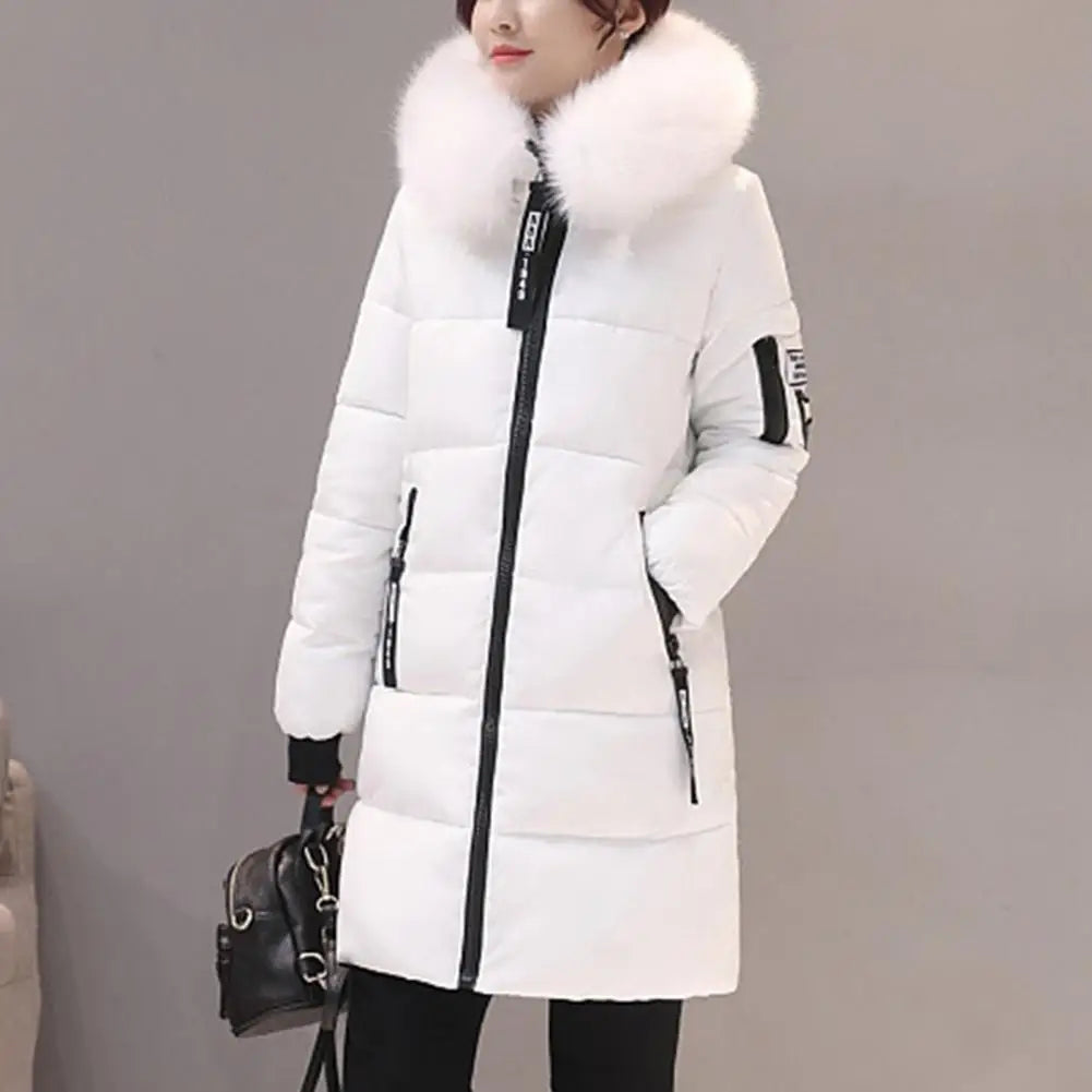 Fashion Women Winter Cotton Coat Parka Thickened Padded Stuffed Hooded Mid Length Warm Zip Up Slim Lady Down Coat Long Overcoat