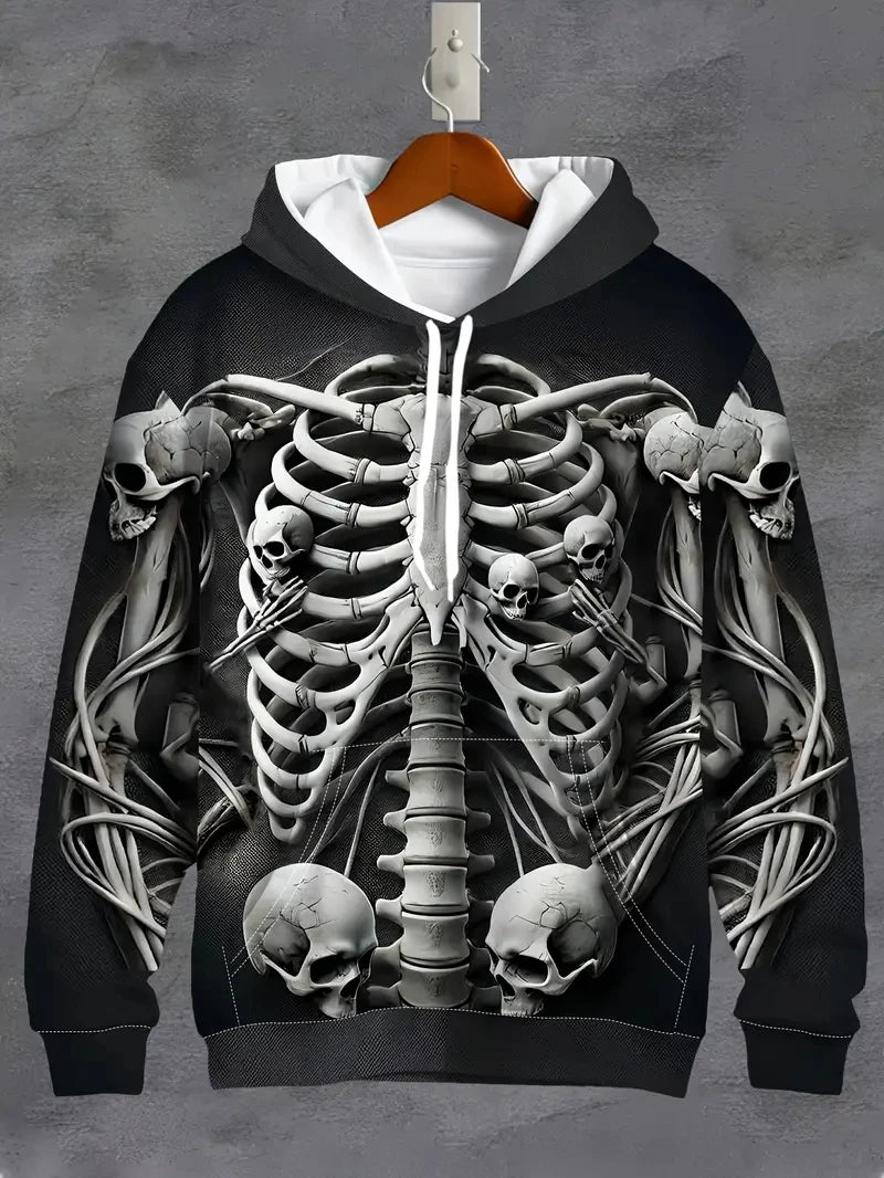 Vintage Cool 3D Print Skull Graphics Hoodie Drawstring Comfortable Super Dalian Long Hoodie Sweatshirt Spring And Autumn Clothes