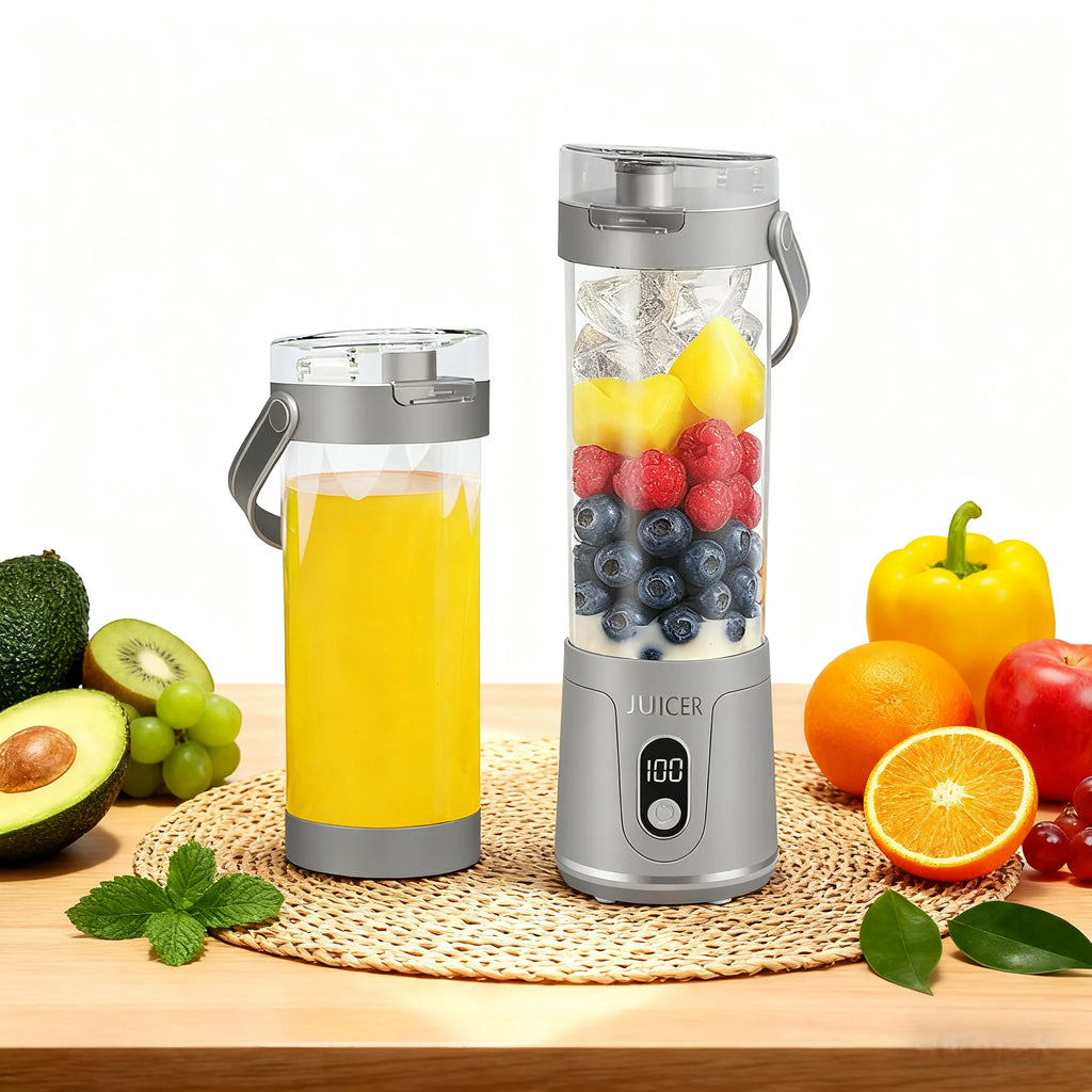 Portable Blender,2 IN 1 Electric Juicer Bottle for Fresh Juice,600ML BPA Free Traveling Juicer Cup and Lid with 12 Blades,Mini B