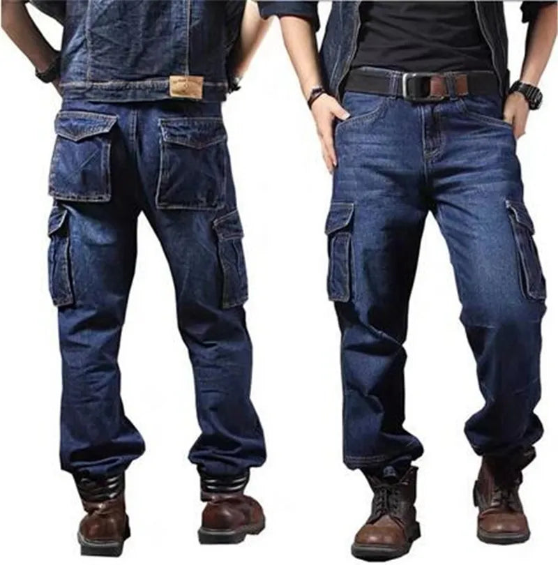 MORUANCLE Men's Casual Cargo Jeans Pants With Multi Pockets Workwear Tactical Denim Trouers Outdoor Climbing Stretch