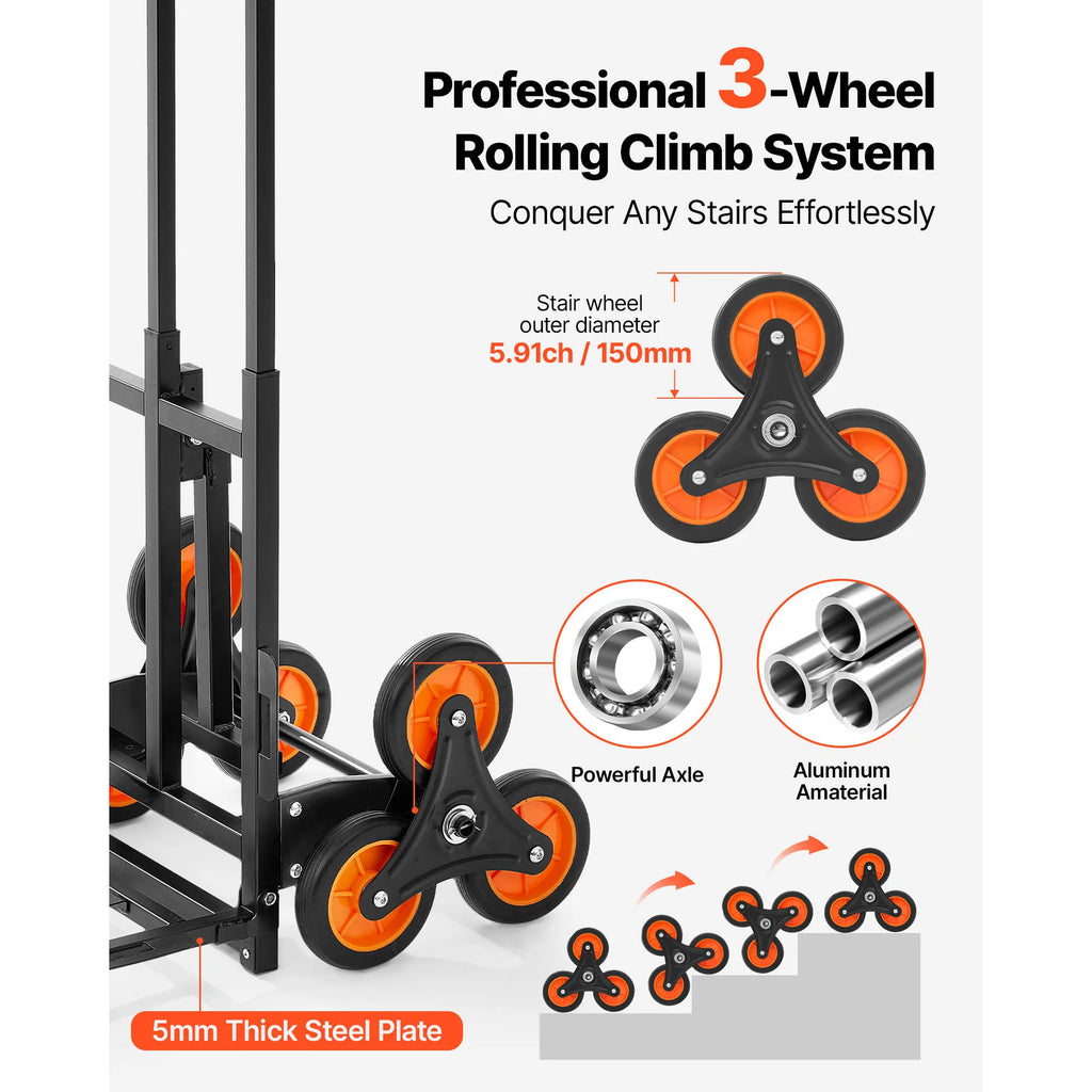 SucceBuy Stair Climbing Cart 220 lbs Stair-Climbing Capacity Heavy-Duty Folding Trolley Cart w/ Telescoping Handle for Groceries