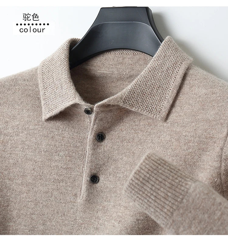 YTFidio 100%Wool Man Sweater POLO-Neck Shirt Casual Jumpers Warm Solid Soft Warm Thickening Knitwear Pullover Tops 134