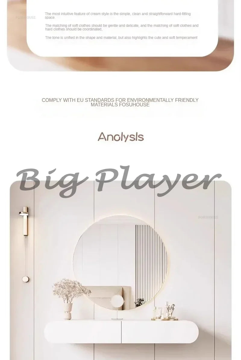 Cream Style Wall Mounted Dressing Table Minimalist Bedroom Furniture Set with Mirror